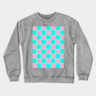 Pink and Turquoise Checked Grid Crewneck Sweatshirt